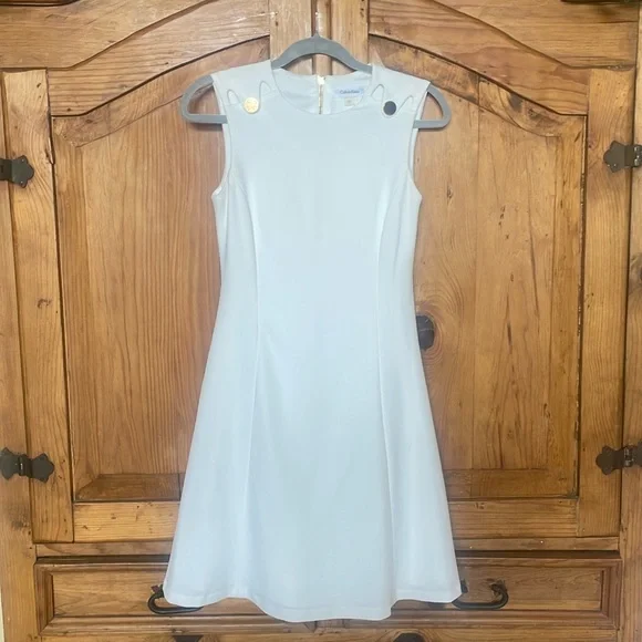 Calvin Klein | Dresses | Calvin Klein White Fit And Flare Dress With Gold  Buttons | Poshmark